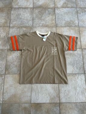 Diamond Supply Co. Tan Tee with Orange Sleeve Stripes and White Neck